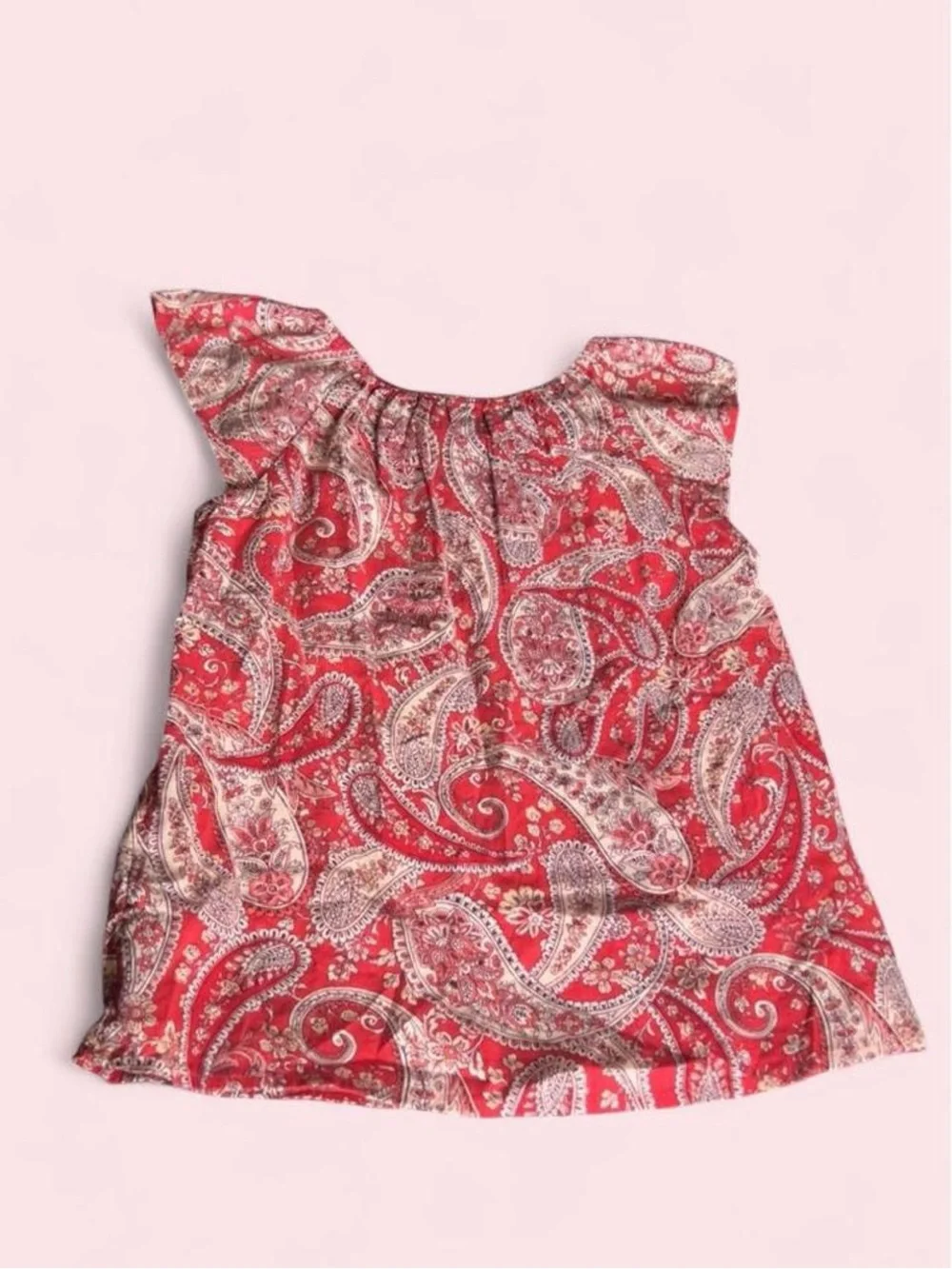 Old Navy Red Paisley Flutter Sleeve Girls Top